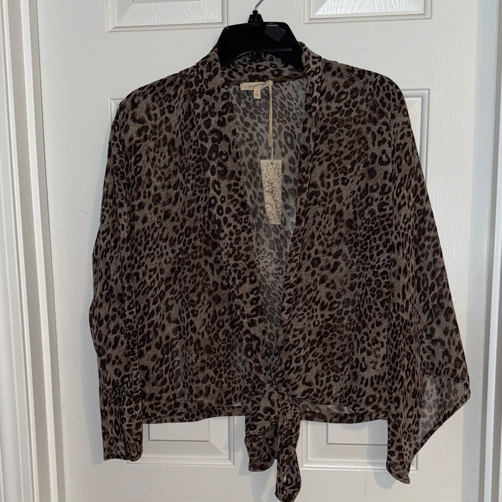 Mystree Brown Leopard Print Tie Front Top